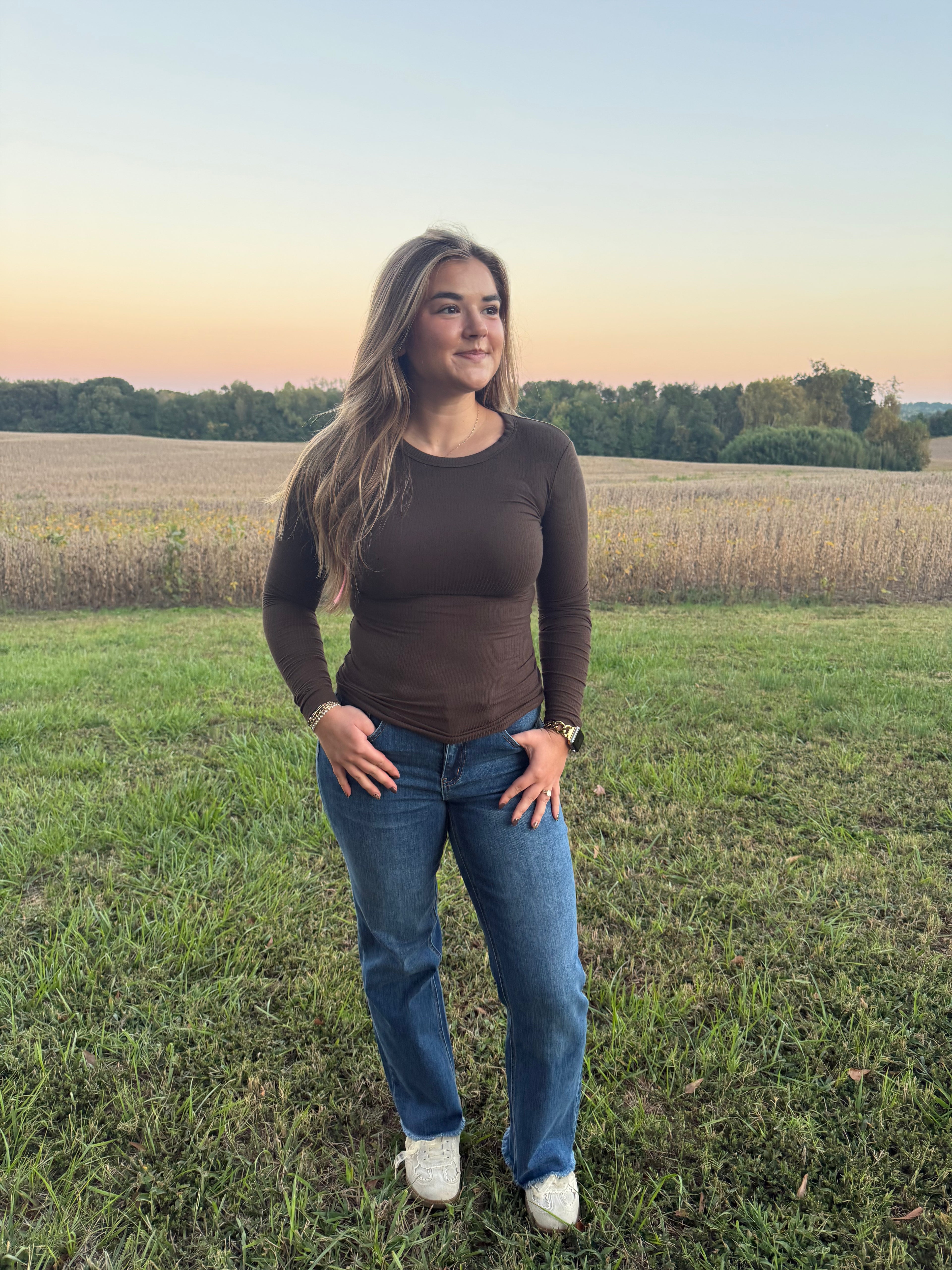 Everyday Ribbed Knit Long Sleeved Tee